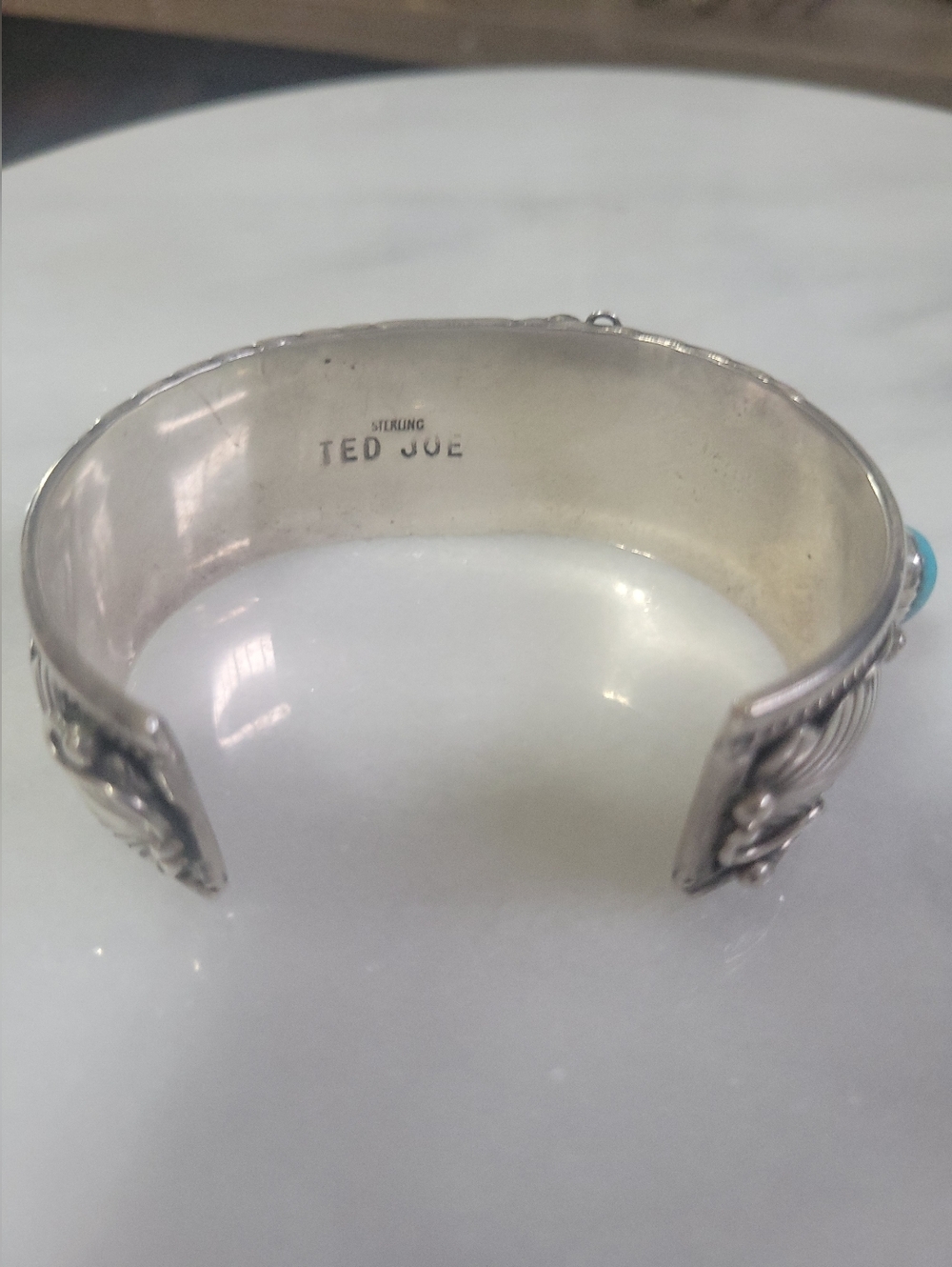 Sterling Silver,Natural Turquoise, Rare Bearclaw "TedJoe" Navajo Cuff Bracelet - Picture 11 of 12